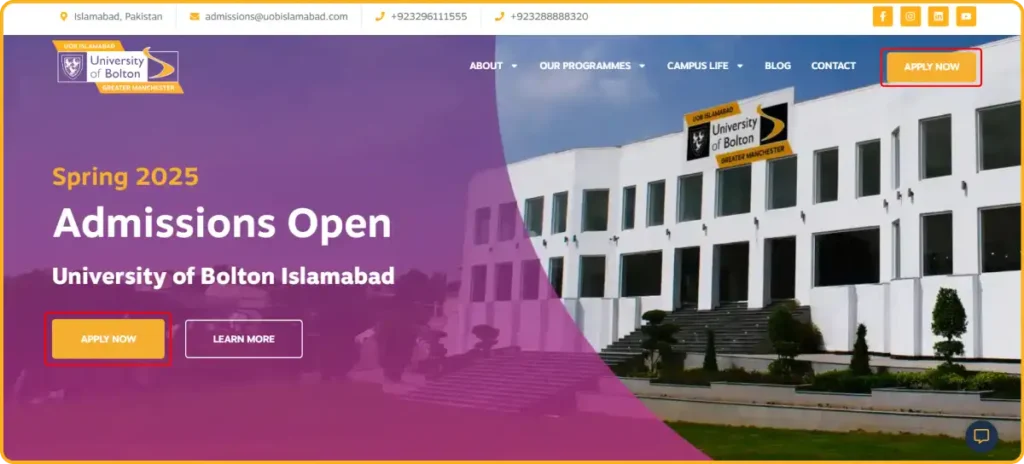 How to apply at University of Bolton Islamabad